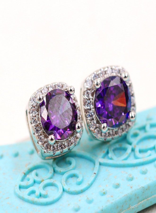 Tobestu Silver Color Purple Cubic Zirconia Earrings Halo Studs Crystal Stud Earrings Wedding Party Jewelry for Women Y4139 (Purple) - Image 3